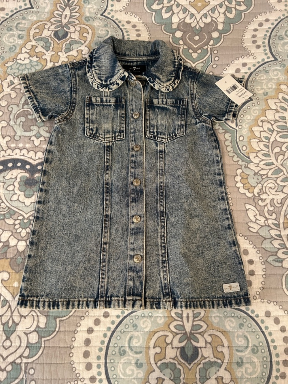 7 For All Mankind Washed Blue Denim Button-Front Girls Jean Dress NWT